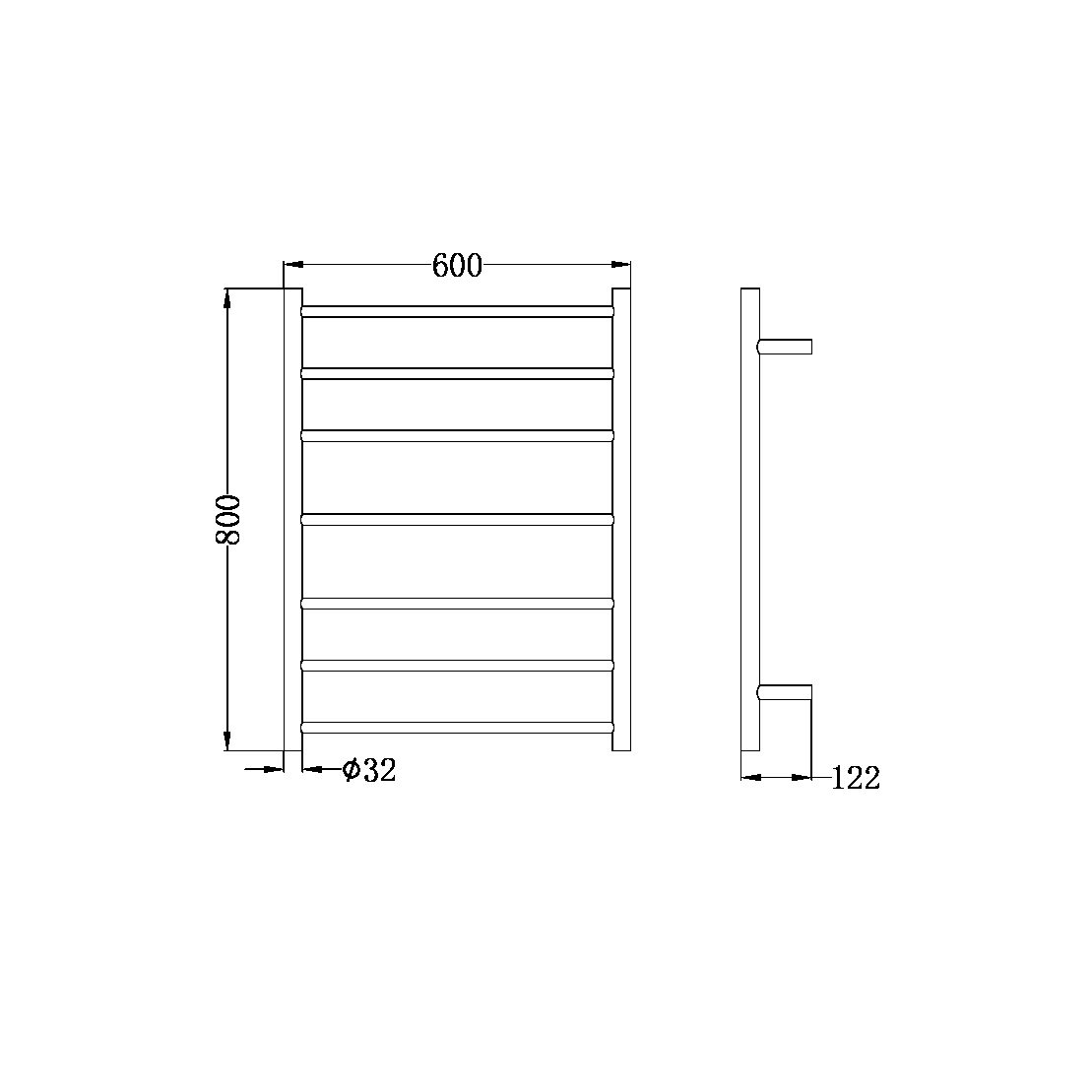 NON-HEATED TOWEL LADDERS GUN METAL (NR190001GM)