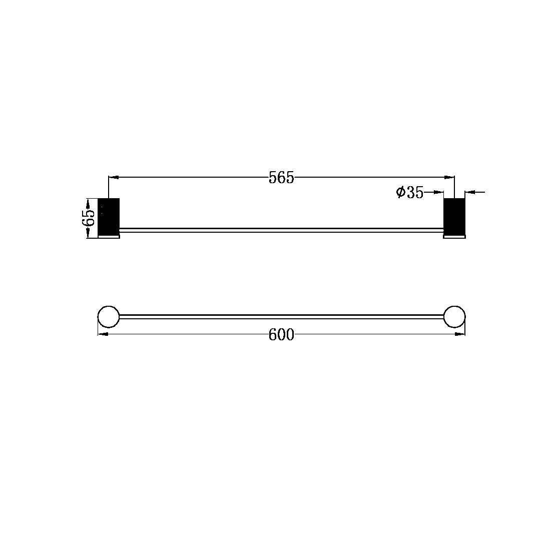 OPAL SINGLE TOWEL RAIL 600MM GRAPHITE (NR2524GR)