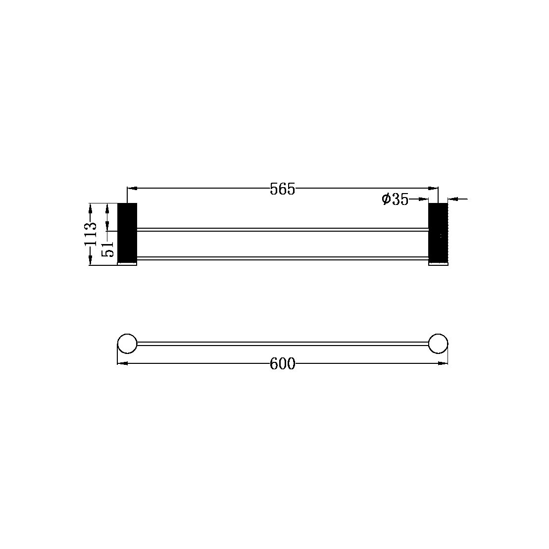 OPAL DOUBLE TOWEL RAIL 600MM GRAPHITE (NR2524dGR)