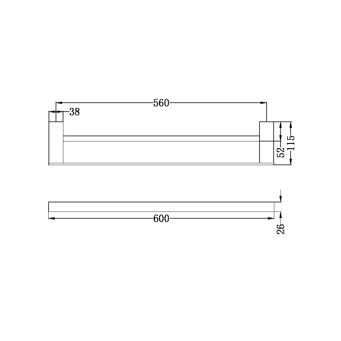CELIA DOUBLE TOWEL RAIL 600MM BRUSHED NICKEL (NR4624dBN)