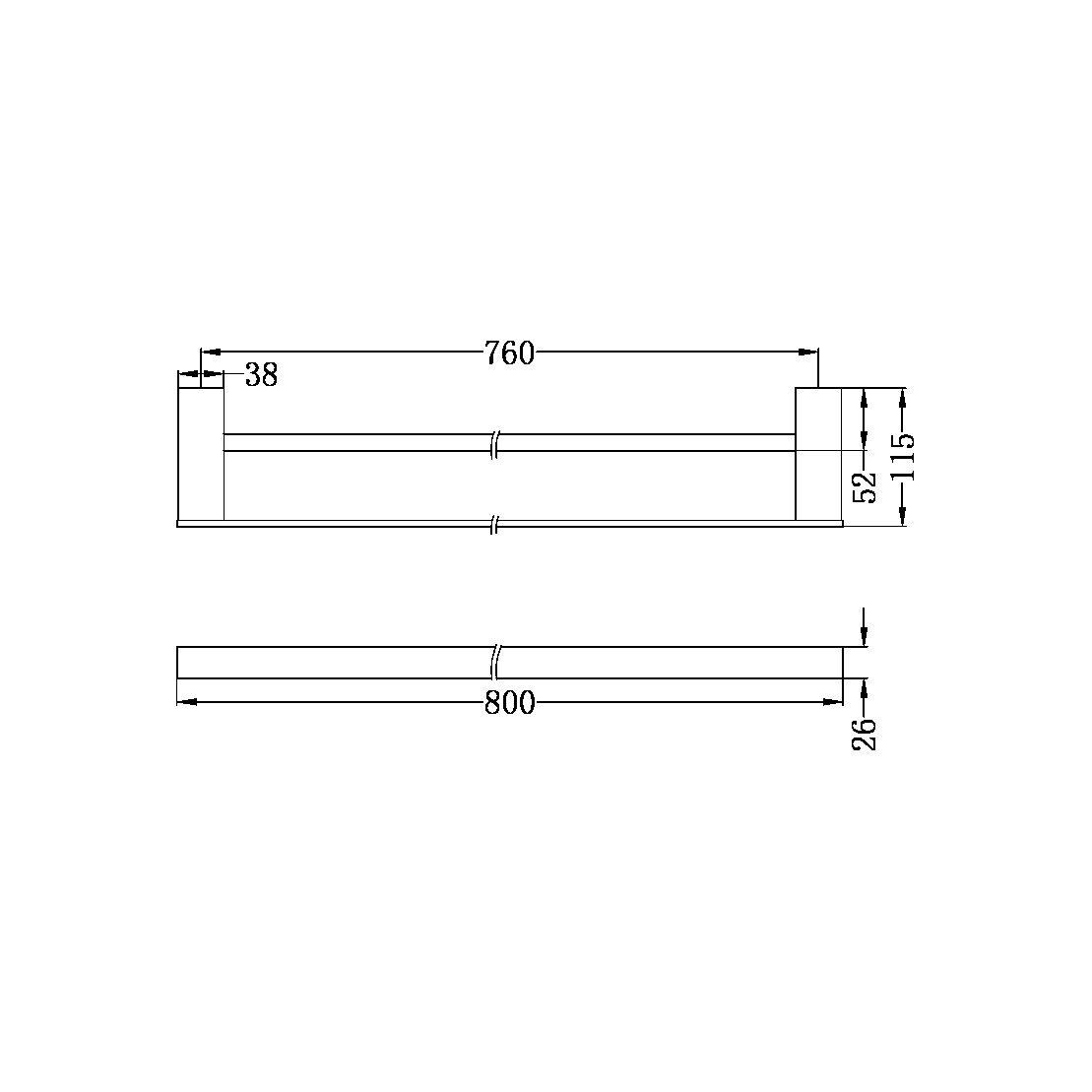 NR4630D CELIA DOUBLE TOWEL RAIL 800MM BRUSHED NICKEL (NR4630dBN)