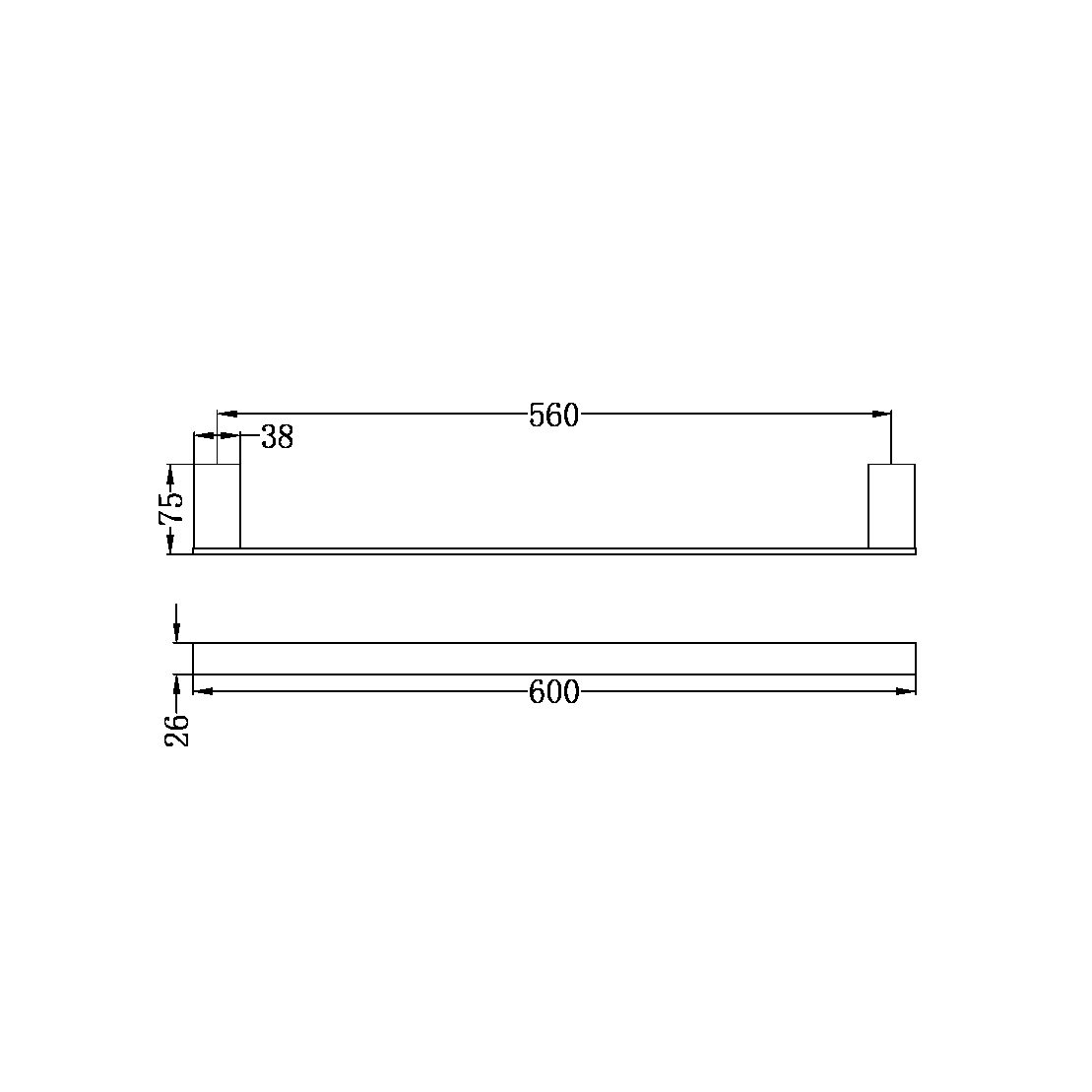 CELIA SINGLE TOWEL RAIL 600MM BRUSHED NICKEL (NR4624BN)