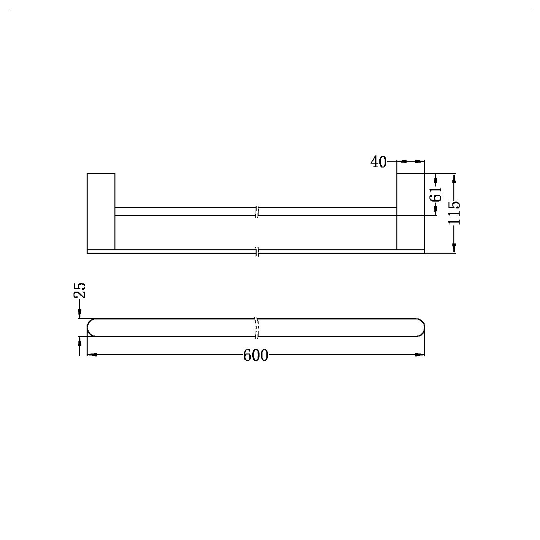 BIANCA DOUBLE TOWEL RAIL 600MM BRUSHED BRONZE (NR9024dBZ)