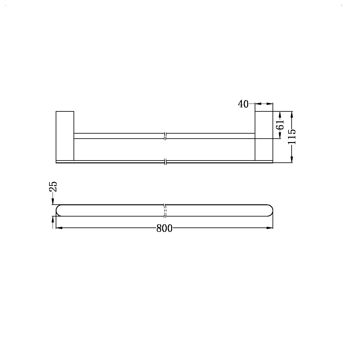 BIANCA DOUBLE TOWEL RAIL 800MM BRUSHED BRONZE (NR9030dBZ)