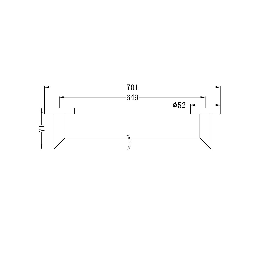 DOLCE SINGLE TOWEL RAIL 700MM MATTE BLACK (NR3630MB)