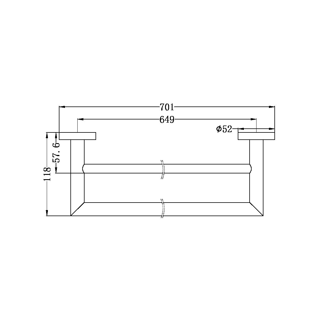 DOLCE DOUBLE TOWEL RAIL 700MM MATTE BLACK (NR3630dMB)