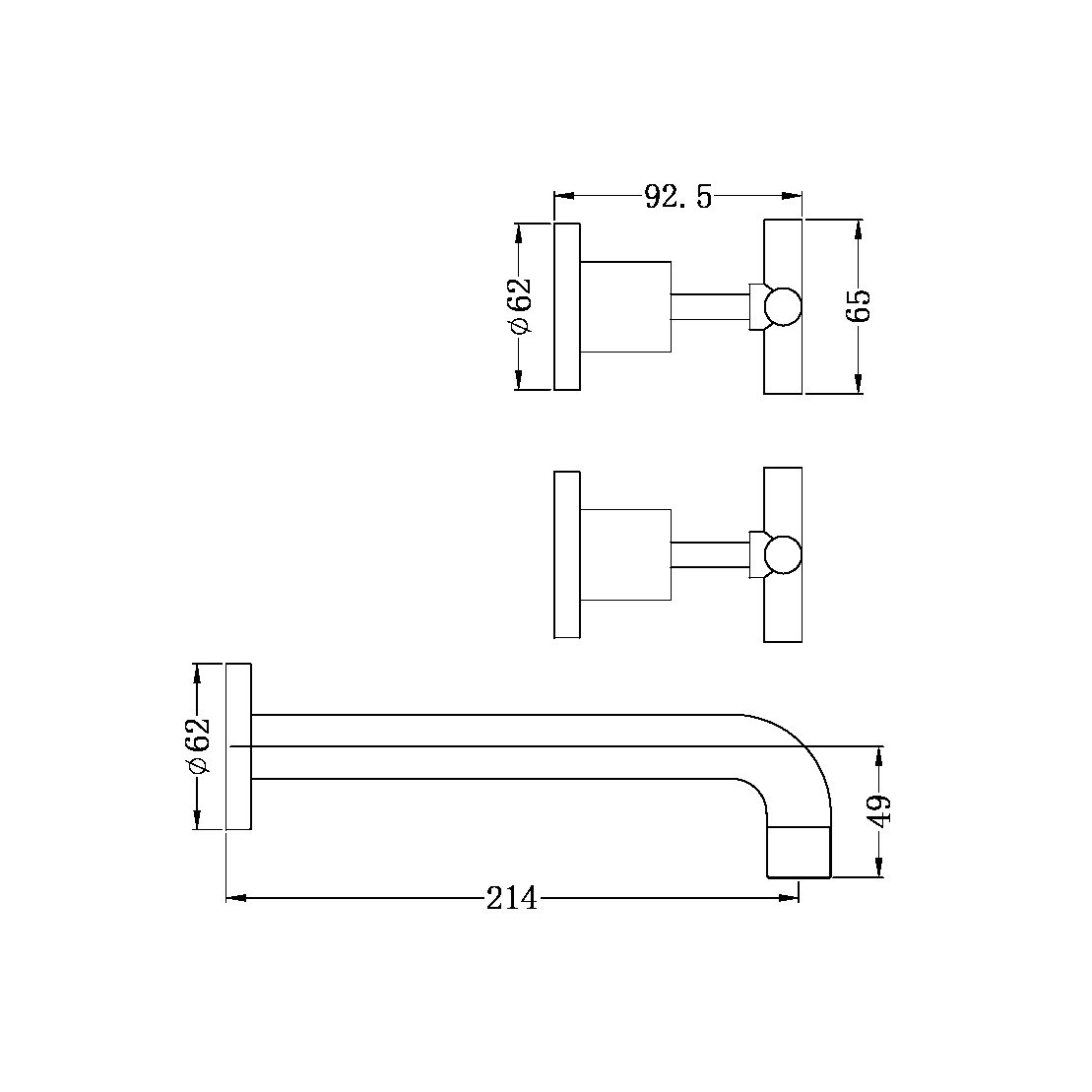 X PLUS WALL BASIN SET Matte Black (215mm) (NR201607aMB)