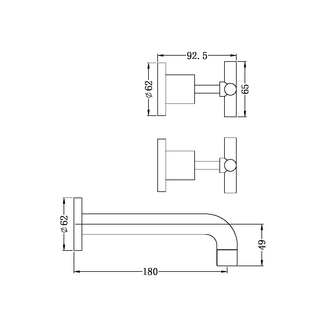 X PLUS WALL BASIN SET Matte Black (NR201607bMB)