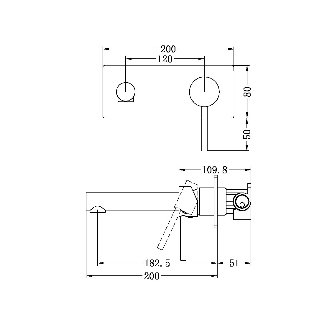 DOLCE WALL BASIN/BATH MIXER MATTE BLACK (NR250807aMB)