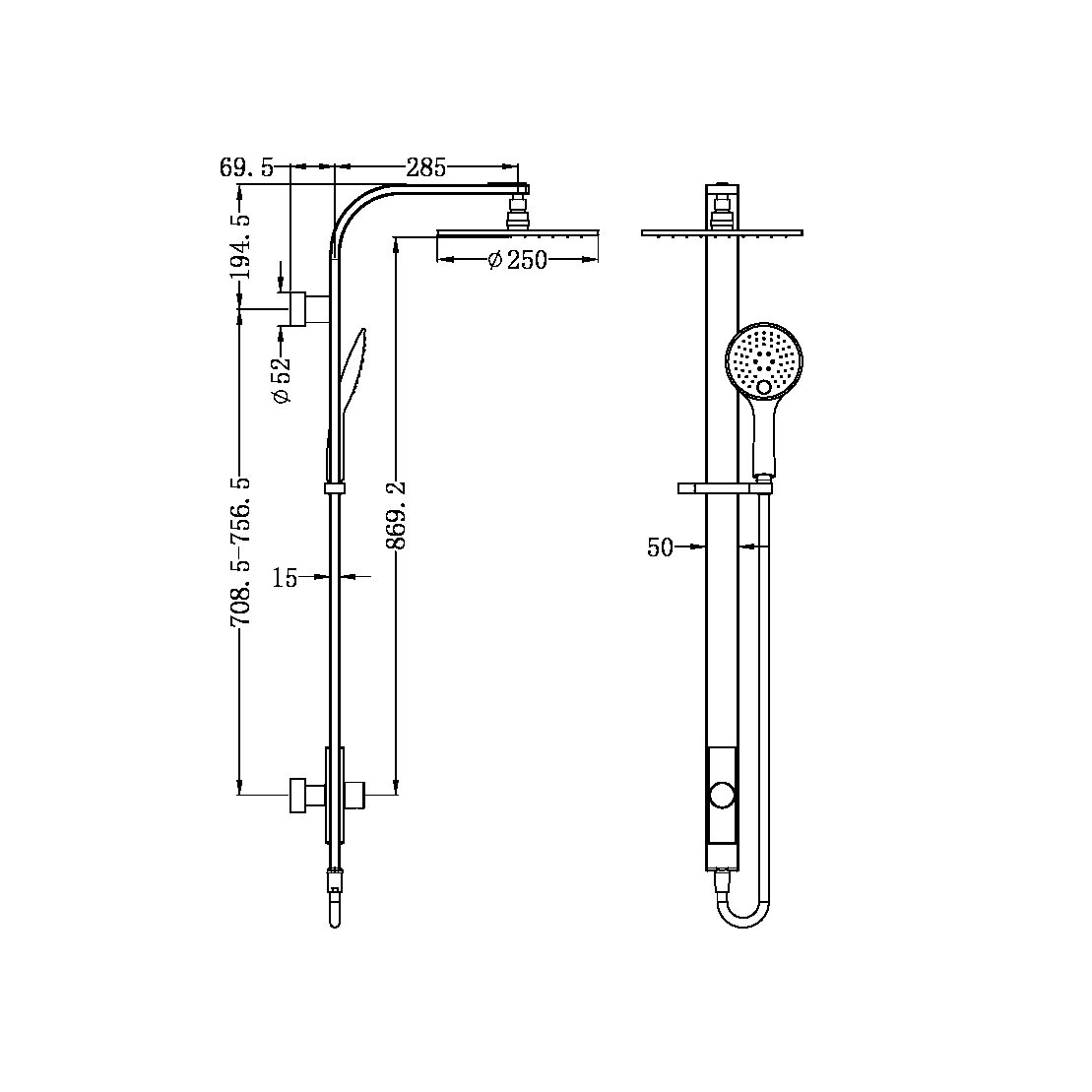 ASTRA RAIN ROUND SHOWER SET MATTE BLACK (SINGLE HOSE) (NR281305aMB)
