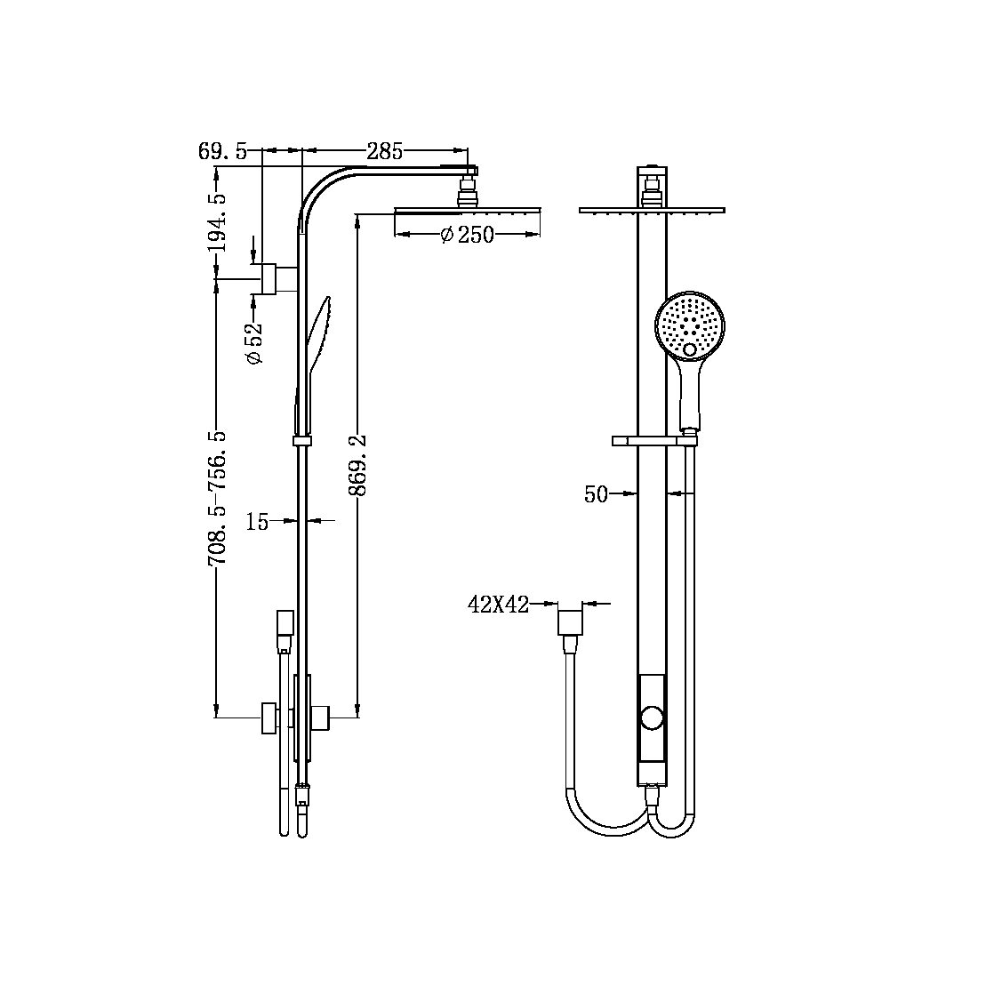 ASTRA RAIN ROUND SHOWER SET CHROME (DOUBLE HOSE) (NR281305bCH)