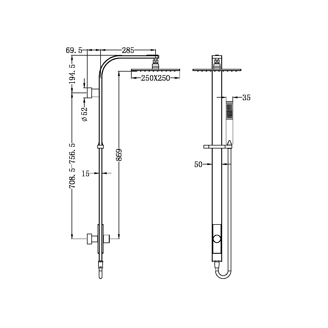 ASTRA RAIN SQUARE SHOWER SET CHROME (SINGLE HOSE) (NR281305cCH)