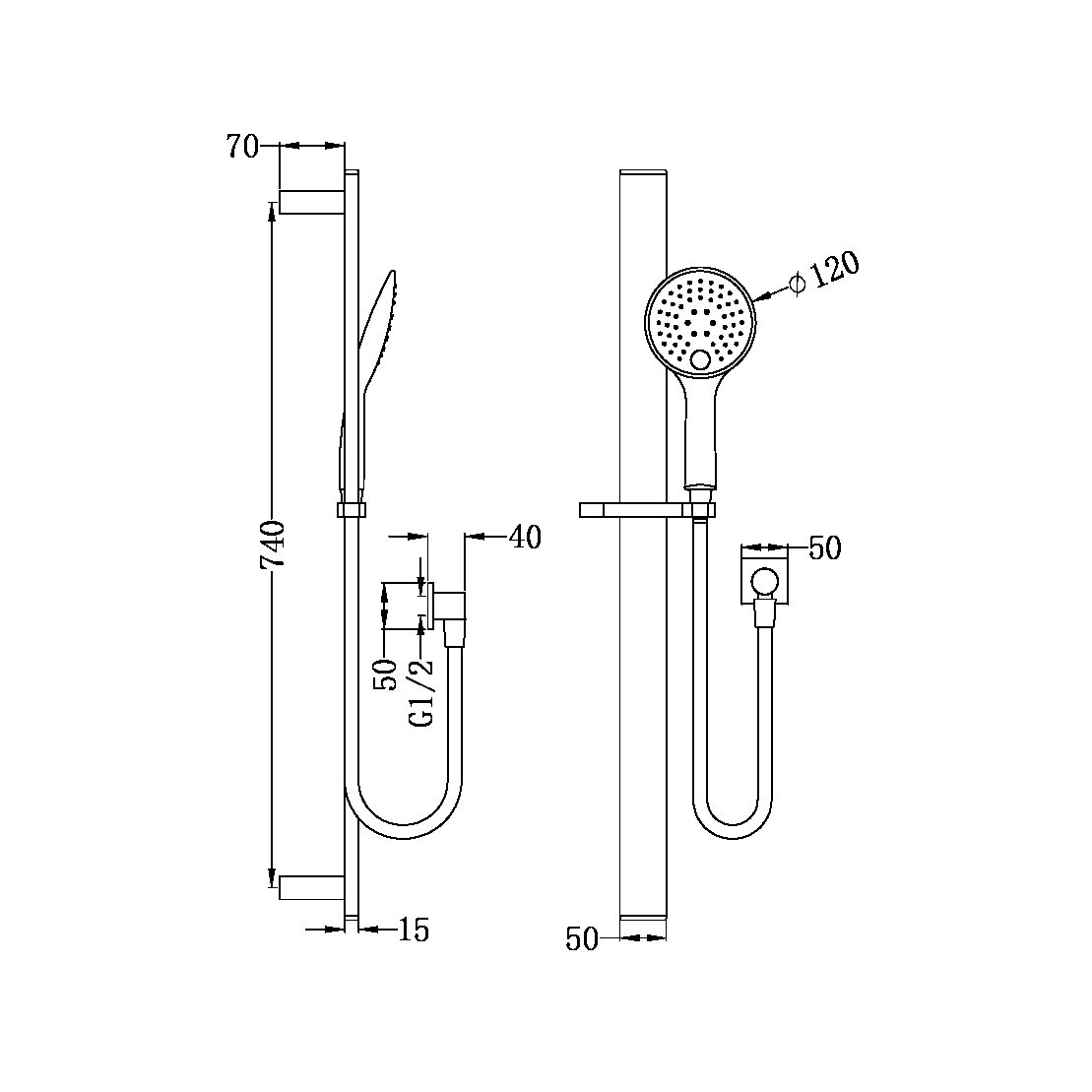 RAIN 3 FUNCTION RAIL SHOWER MATTE BLACK (NR303MB)