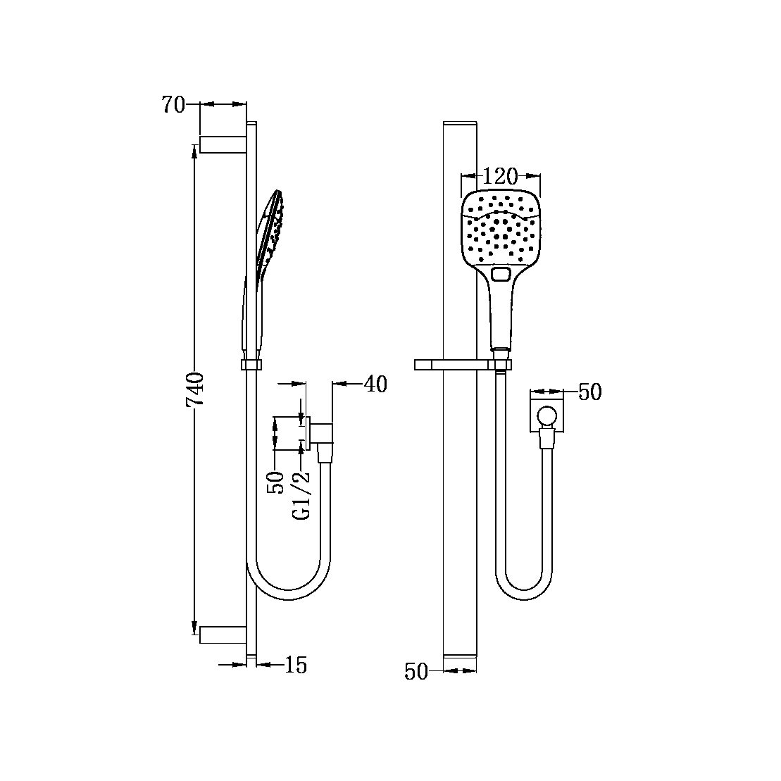 RAIN 3 FUNCTION RAIL SHOWER MATTE BLACK (NR304MB)