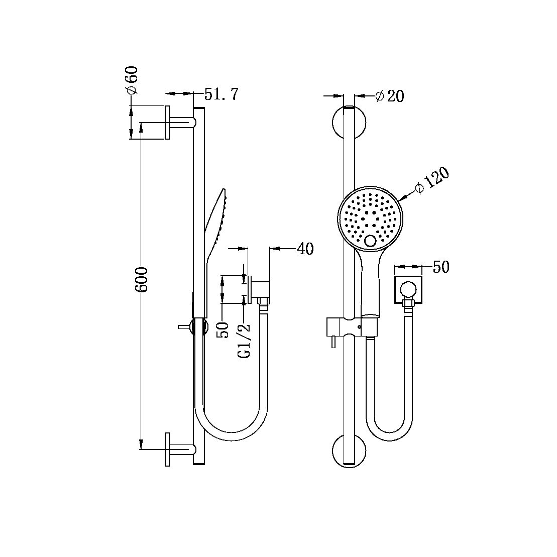 RAIN SHOWER RAIL WITH PUSH BUTTON SHOWER CHROME (NR310CH)