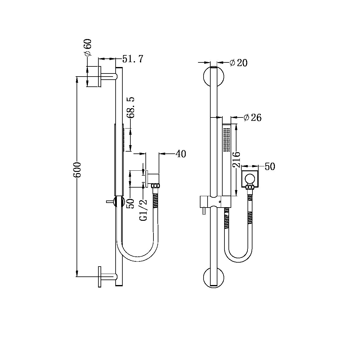 DOLCE SHOWER RAIL WITH SLIM HAND SHOWER CHROME (NR311CH)
