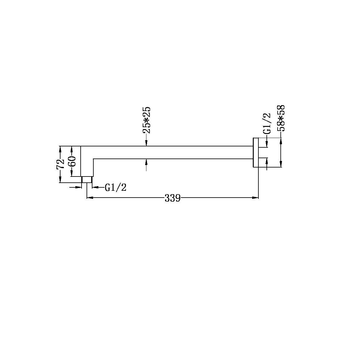 SQUARE SHOWER ARM GUN METAL GREY (NR501GM)