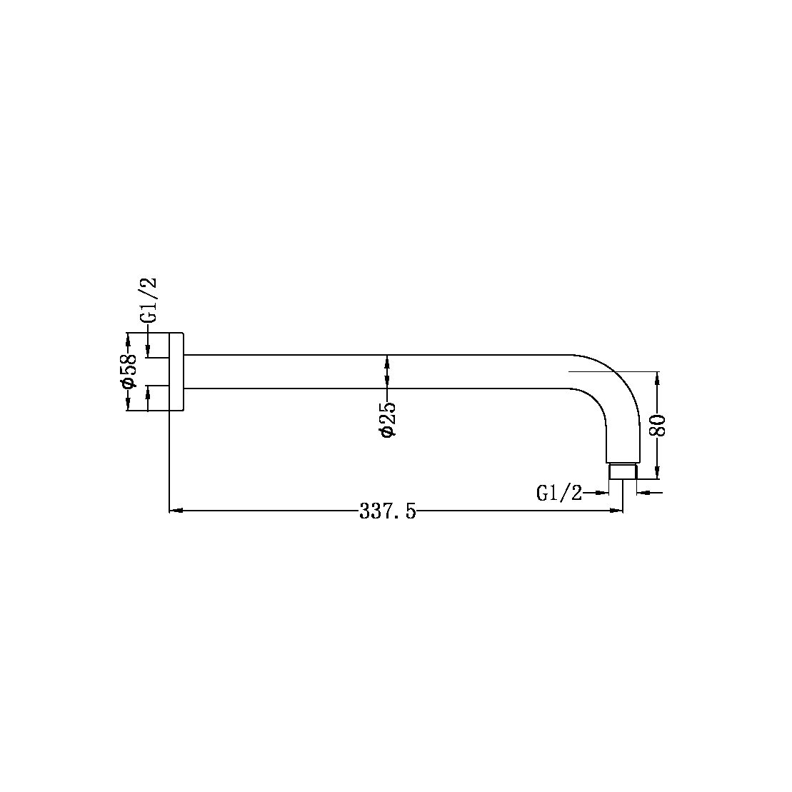 ROUND SHOWER ARM 330MM LENGTH GUN METAL (NR502GM)