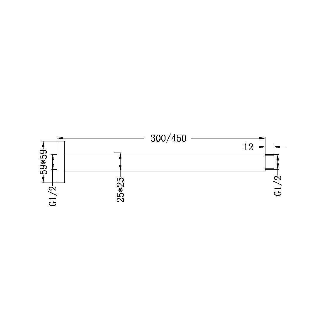 SQUARE CEILING ARM 300MM GUN METAL GREY (NR504300GM)