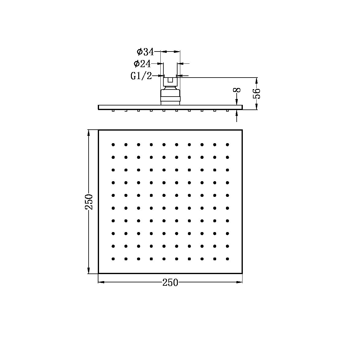 250MM SQUARE SHOWER HEAD GUN METAL GREY (NRROB1003GM)