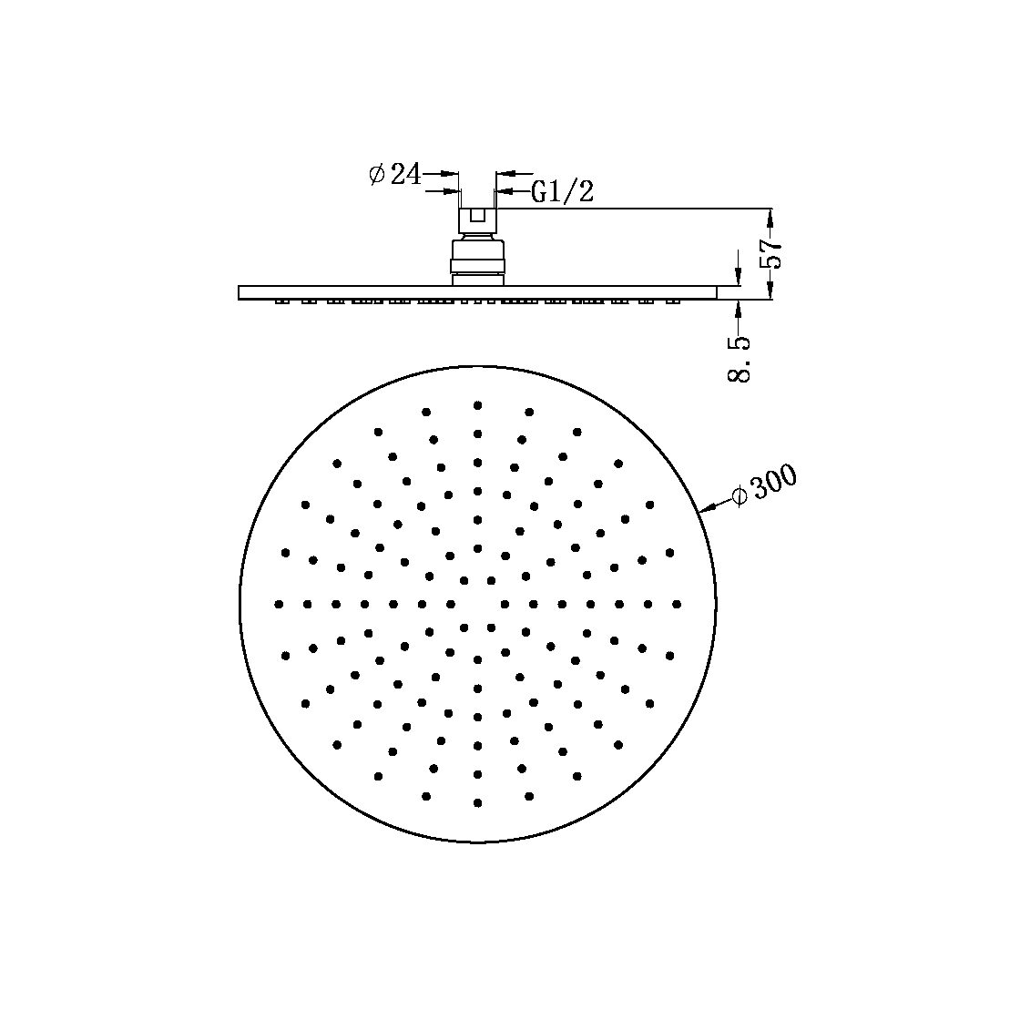300MM ROUND SHOWER HEAD GUN METAL (NRROA1202GM)