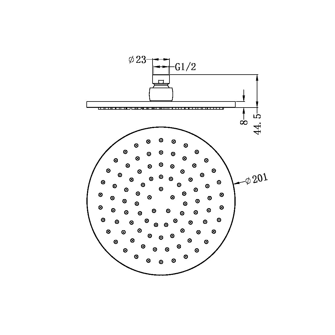 ROUND SHOWER HEAD MATTE BLACK (NRROA0802MB)
