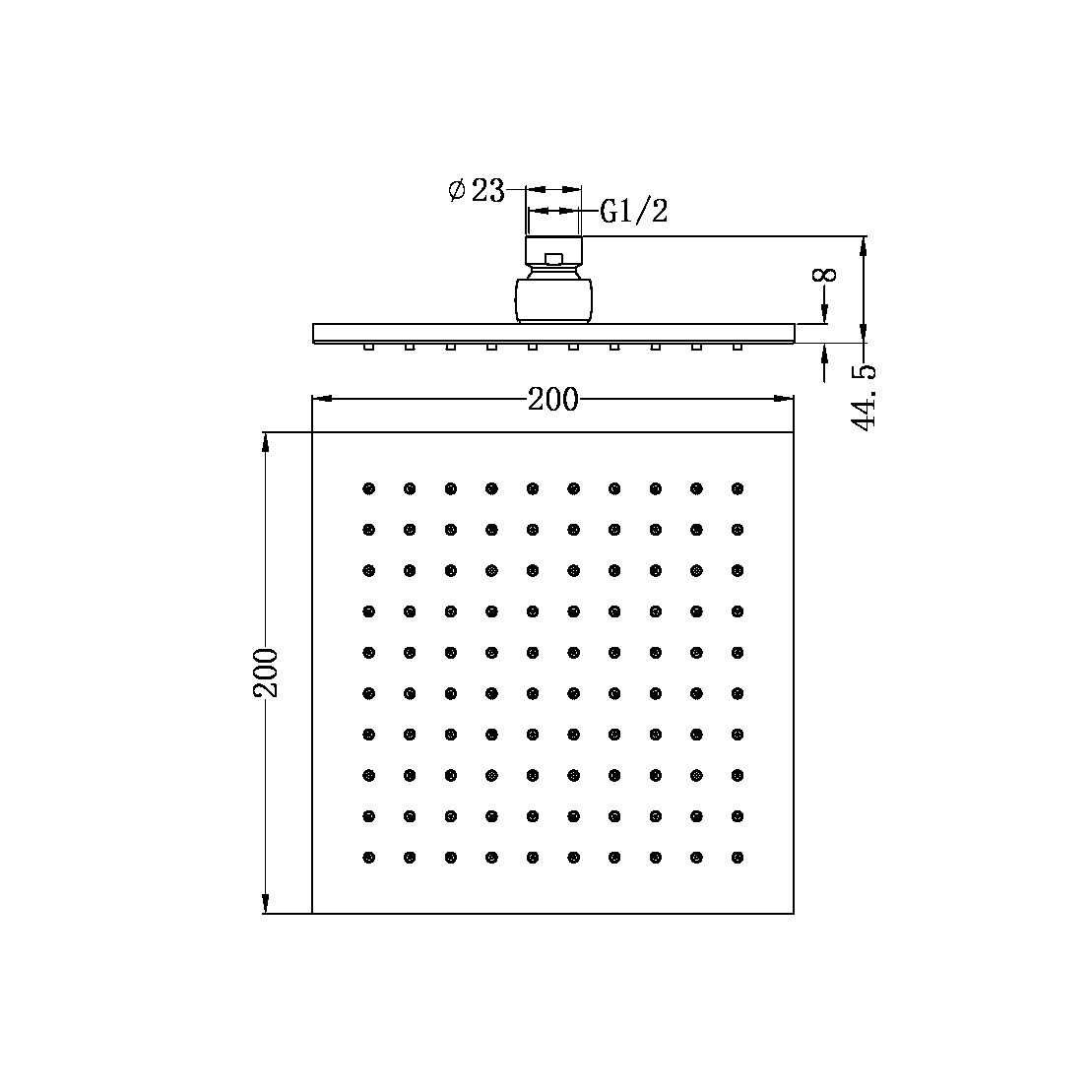 200MM SQUARE SHOWER HEAD CHROME (NRROB0803CH)