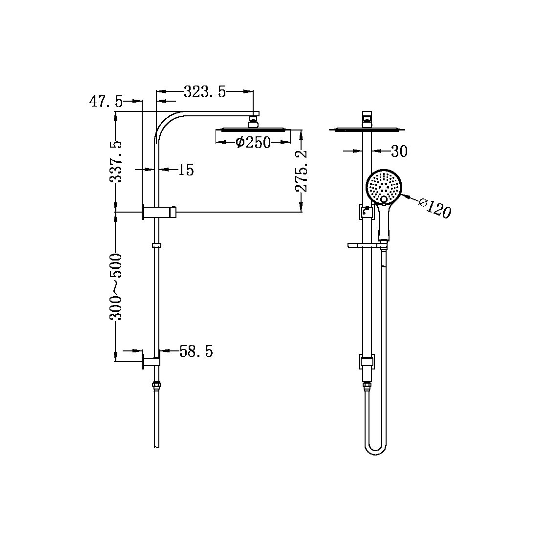 MECCA/BIANCA SHOWER SET ROUND HEAD CHROME (NR250805cCH)