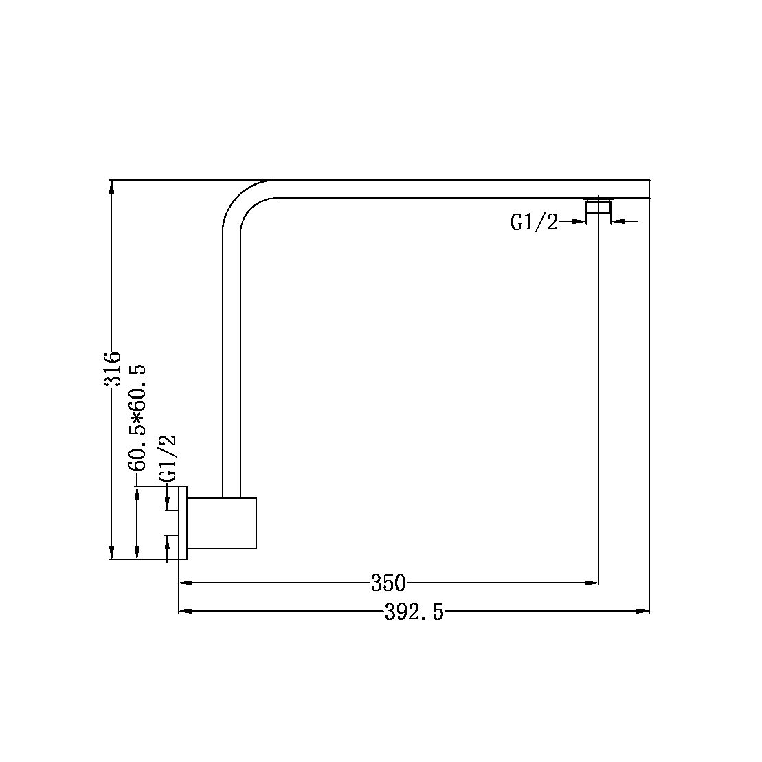 SQUARE SWIVEL SHOWER ARM GUN METAL GREY (NR505GM)