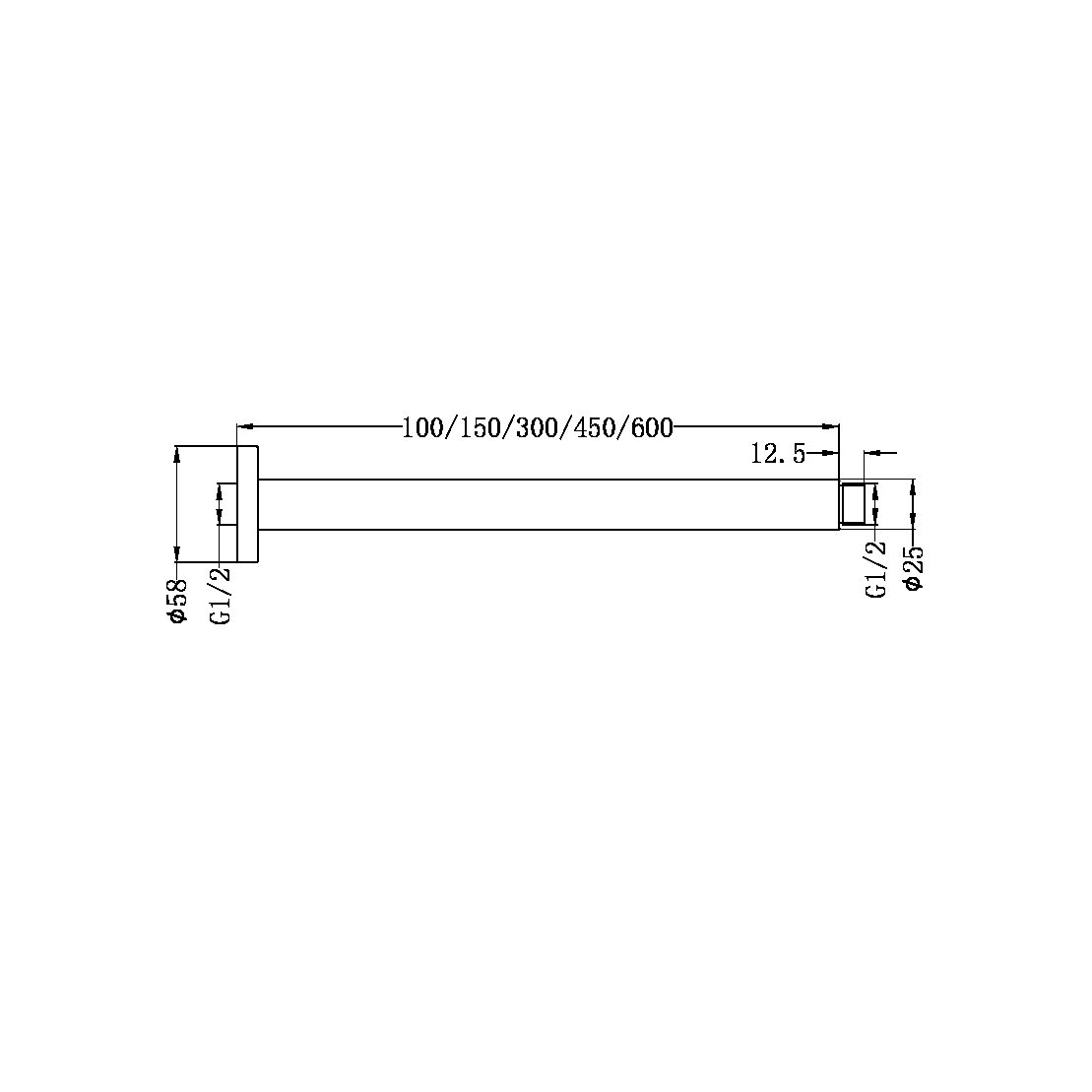 ROUND CEILING ARM 300MM GUN METAL GREY (NR503300GM)
