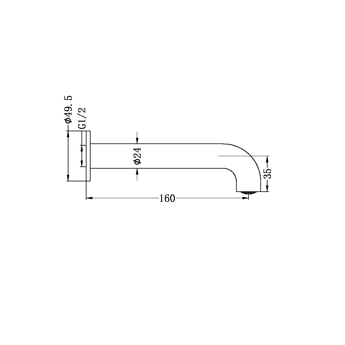 MECCA BASIN/BATH SPOUT ONLY 160/215/250MM CHROME (NR221903160/215/250 CH)