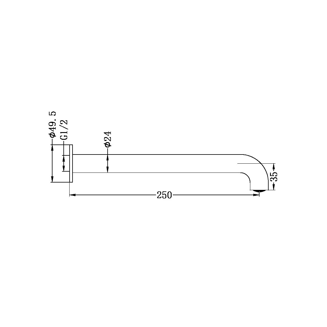 MECCA BASIN/BATH SPOUT ONLY 160/215/250MM MATTE BLACK (NR221903160/215/250 MB)