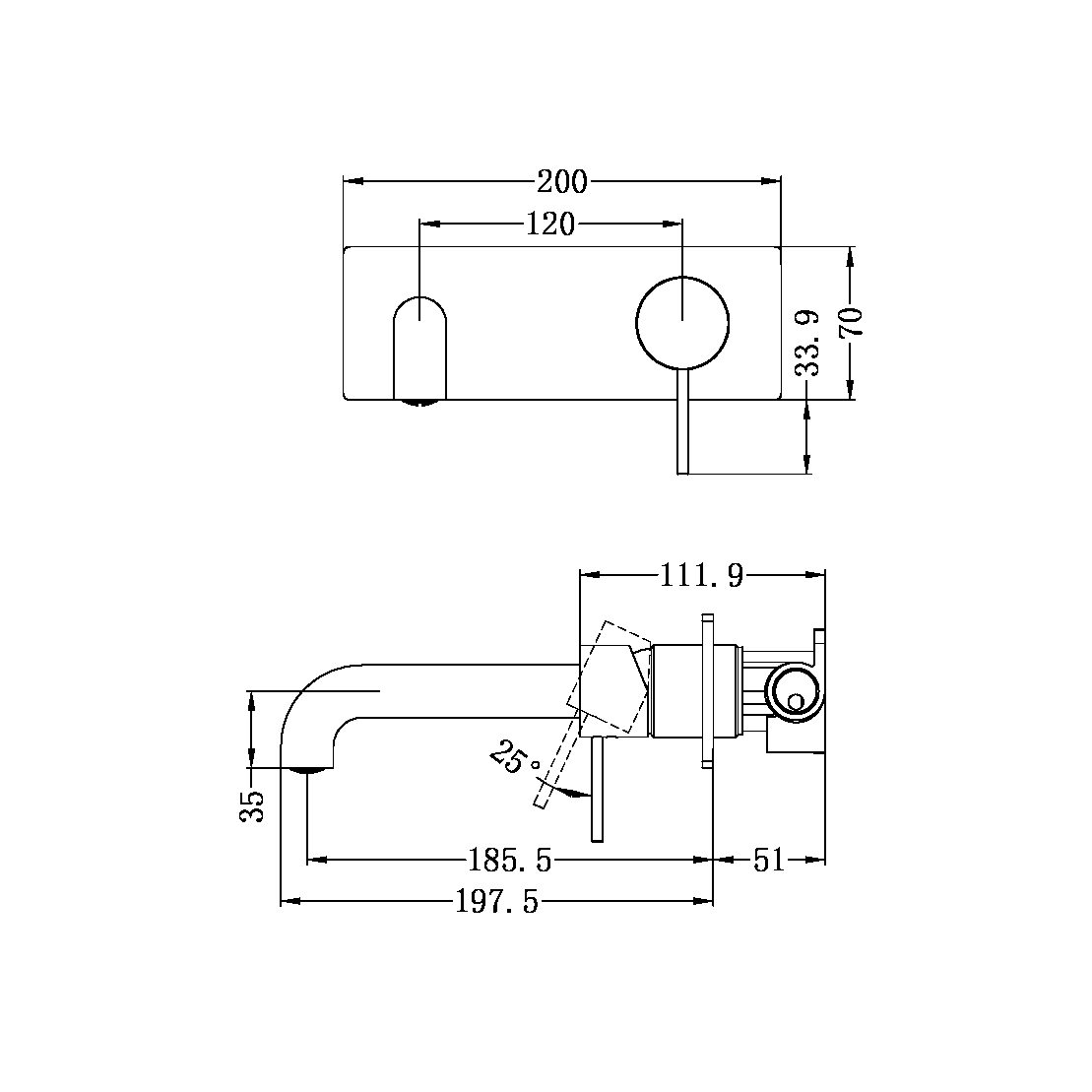 MECCA WALL BASIN/BATH MIXER 120/160/185/230/260MM SPOUT GUN METAL (NR221910a120/160/185/230/260GM)