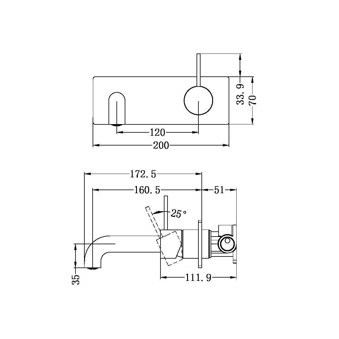 MECCA WALL BASIN/BATH MIXER HANDLE UP 120/160/185/230/260 MM SPOUT MATTE BLACK (NR221910b120/160/185/230/260 MB)