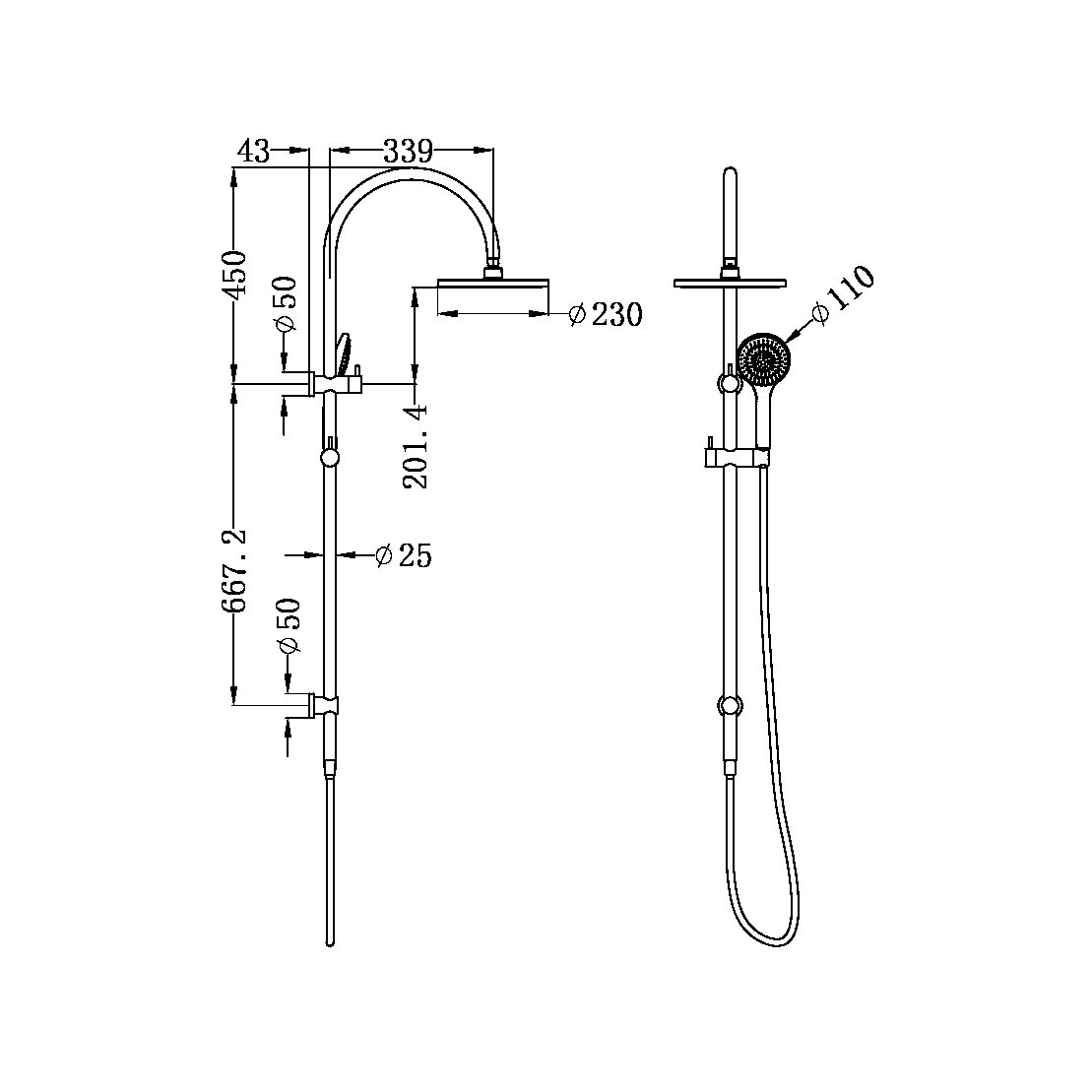 MECCA TWIN SHOWER WITH AIR SHOWER MATTE WHITE (NR221905bMW)