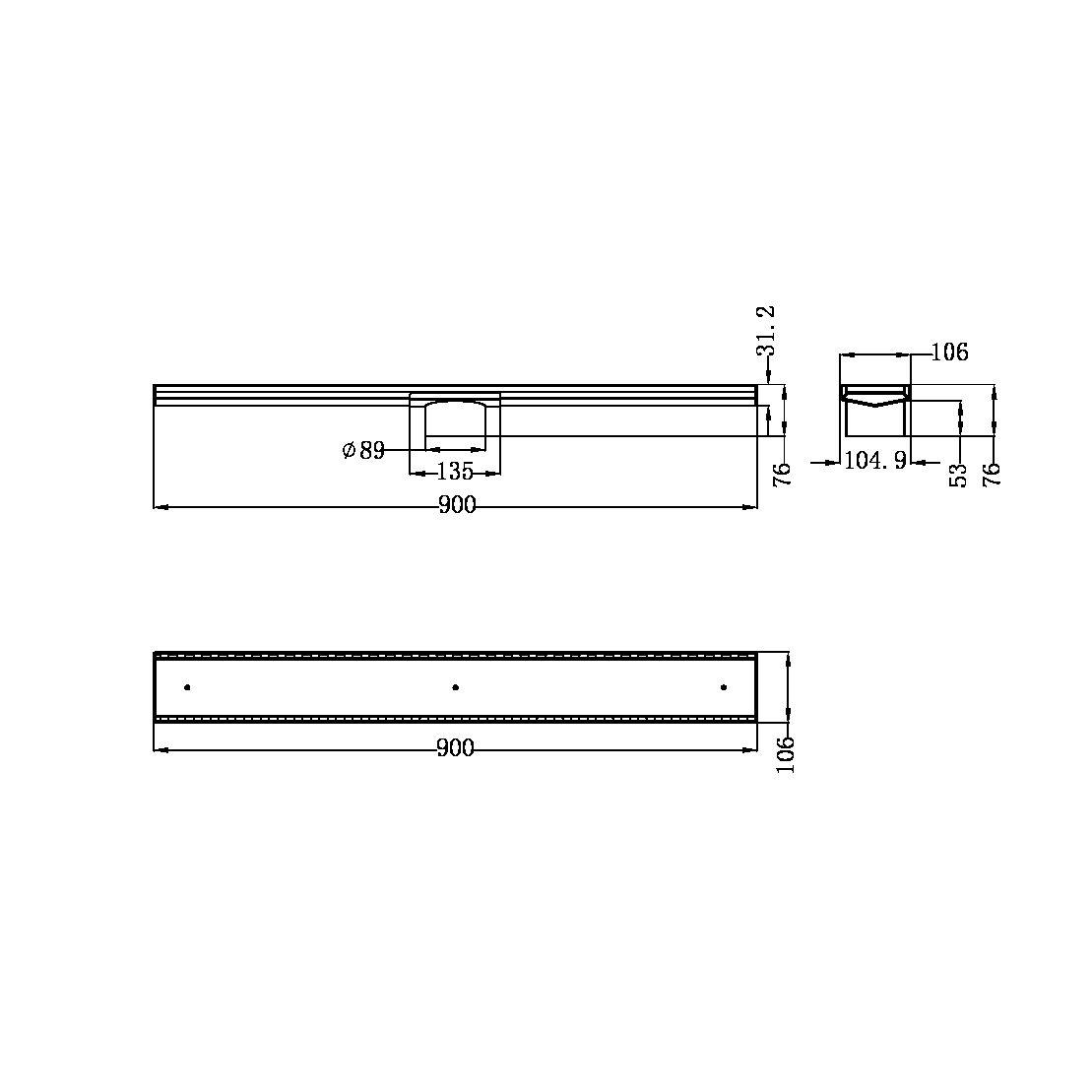TILE INSERT V CHANNEL FLOOR GRATE 89MM OUTLET WITH HOLE SAW GUN METAL (NRFG001HSGM)