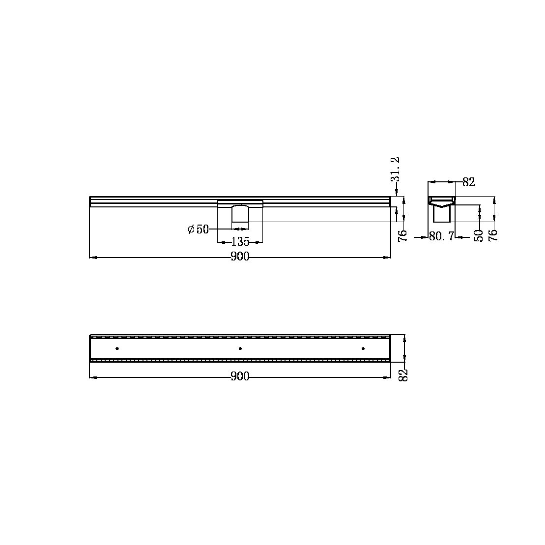 TILE INSERT V CHANNEL FLOOR GRATE 50MM OUTLET WITH HOLE SAW GUN METAL (NRFG002HSGM)