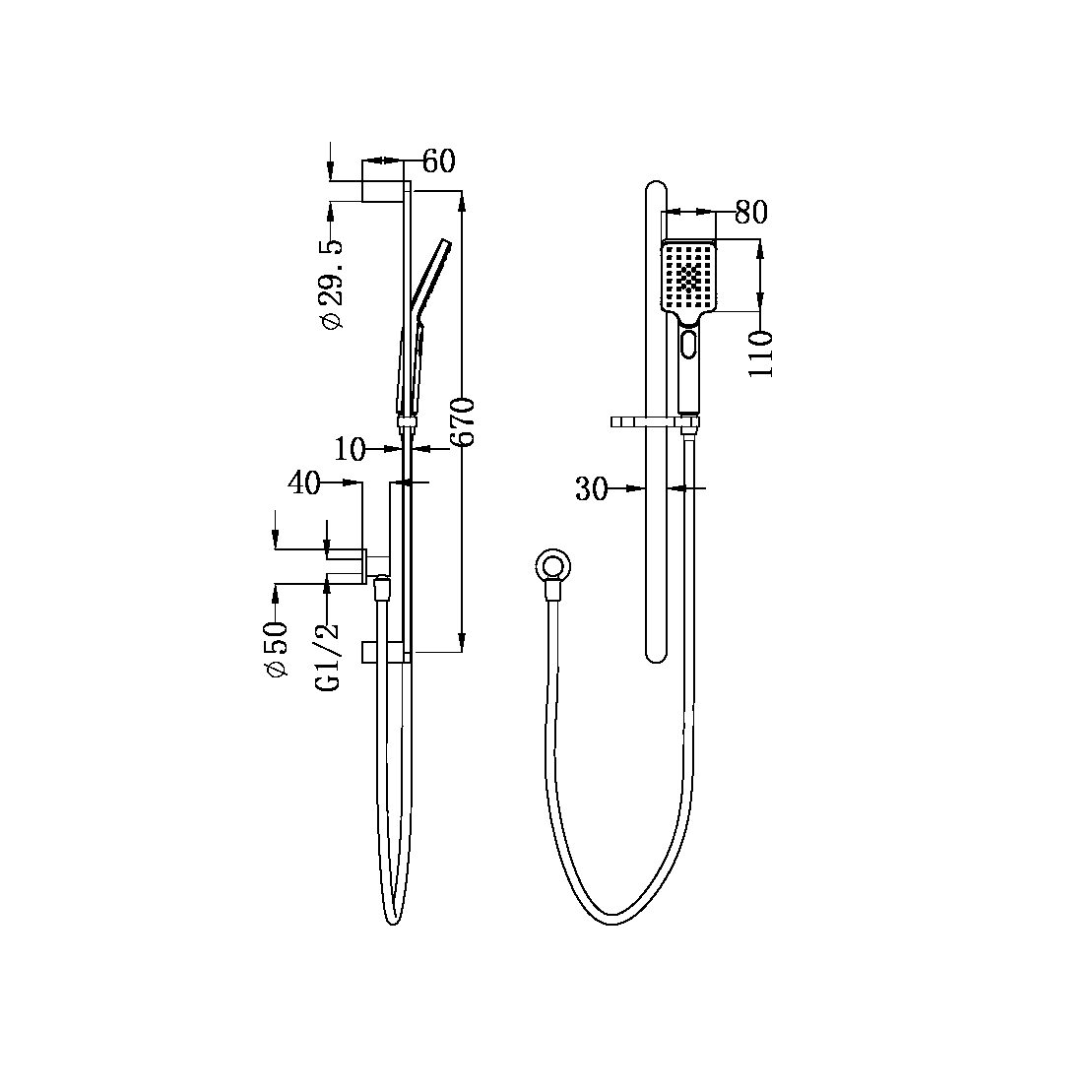 BIANCA/ECCO RAIL SHOWER GUN METAL (NR30803GM)