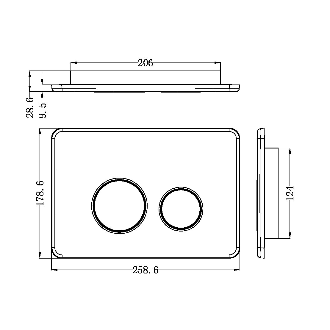 IN WALL TOILET PUSH PLATE GUN METAL (NRPL001GM)