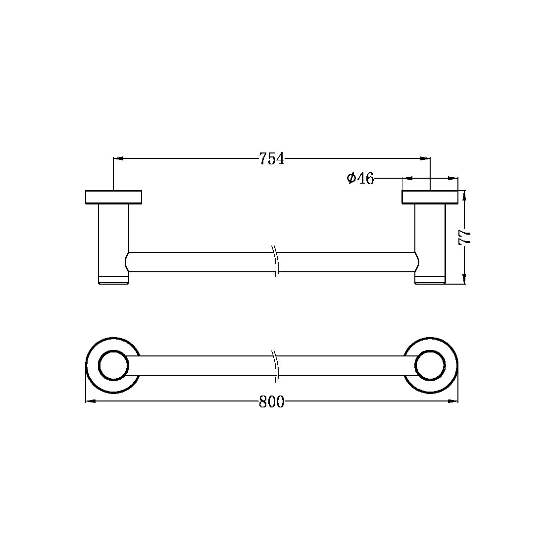 CLASSIC SINGLE TOWEL RAIL 800MM CHROME (NR2030CH)