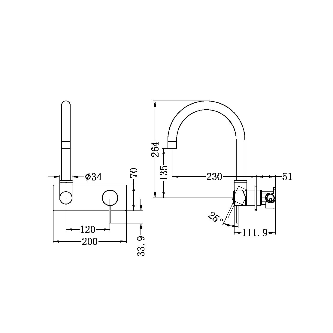 MECCA WALL BASIN/BATH MIXER SWIVEL SPOUT BRUSHED NICKEL (NR221909qBN)