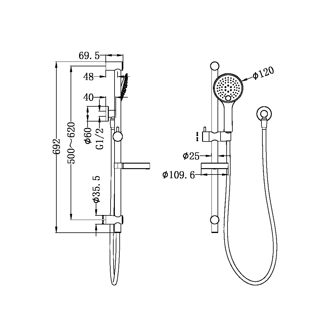 PROJECT RAIL SHOWER BRUSHED NICKEL (NR232105aBN)