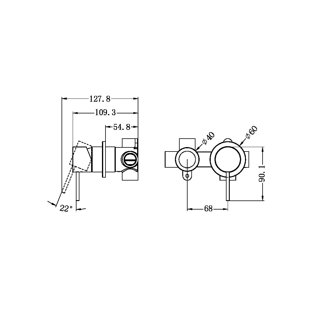 MECCA SHOWER MIXER WITH HORIZONTAL 2 WAY DIVERTOR SHOWER VALVE GUN METAL (NR221911uGM)