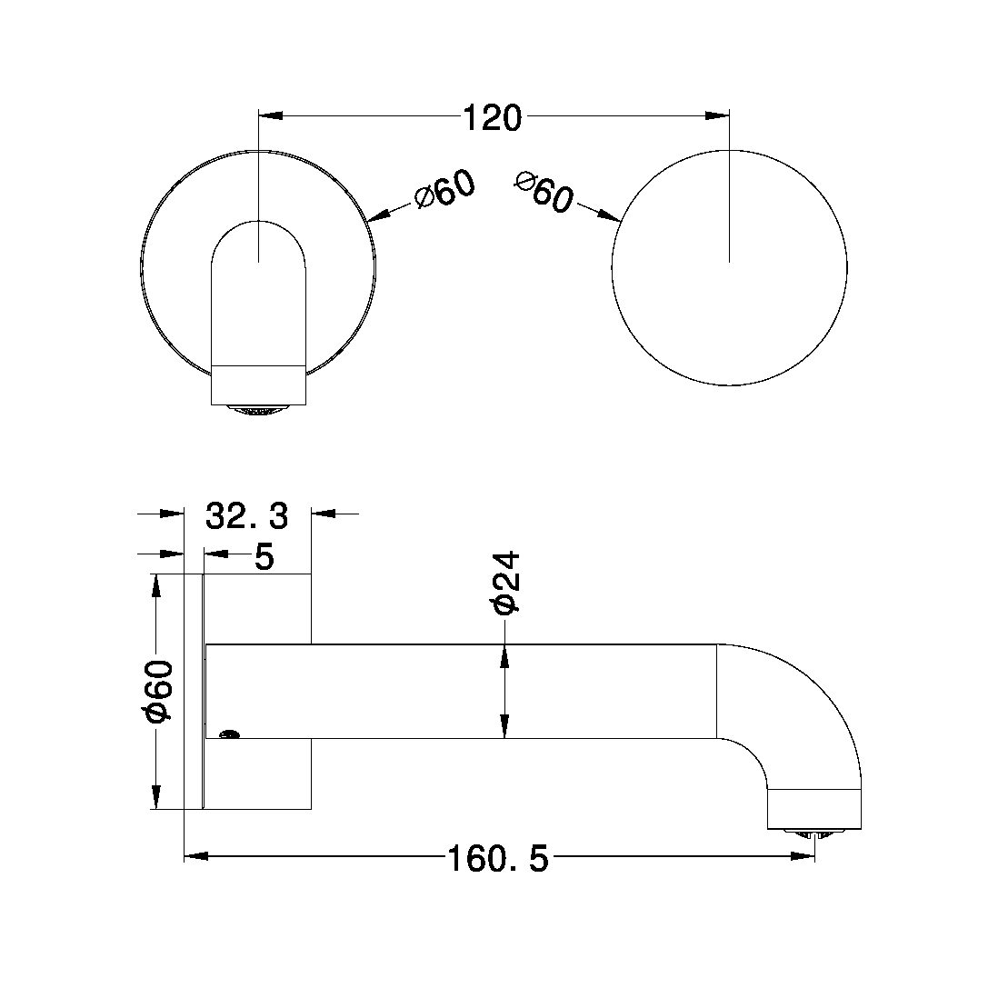NR271907A160 KARA PROGRESSIVE WALL BASIN/BATH SET 120/160/185/230/260MM SPOUT MATTE BLACK (NR271907a120/160/185/230/260 MB)