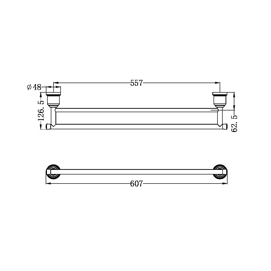 York Double Towel Rail 600mm Brushed Nickel (NR6924dBN)