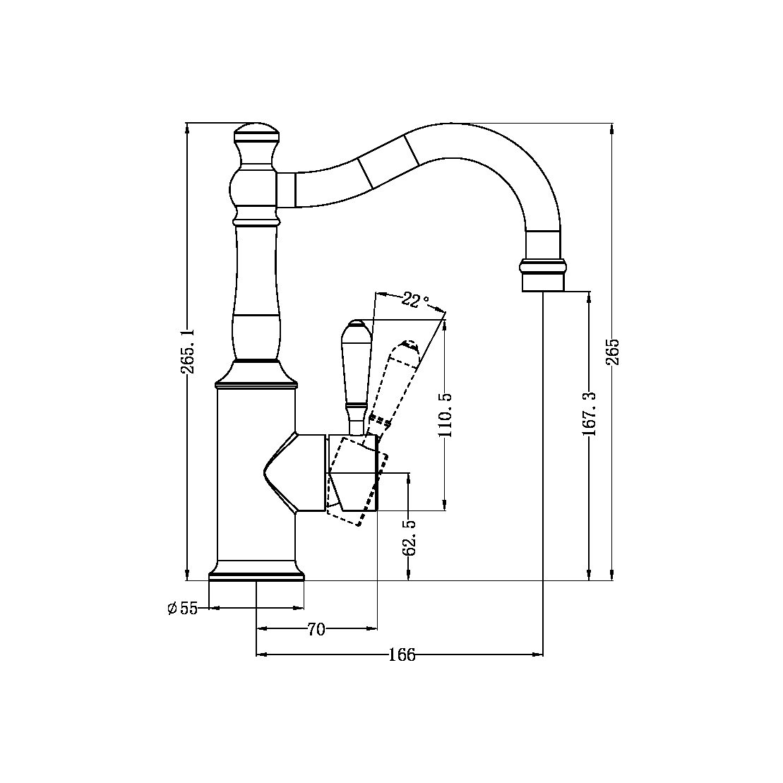 YORK BASIN MIXER HOOK SPOUT WITH WHITE PORCELAIN LEVER BATHROOM FAUCET MATTE BLACK (NR69210201MB)