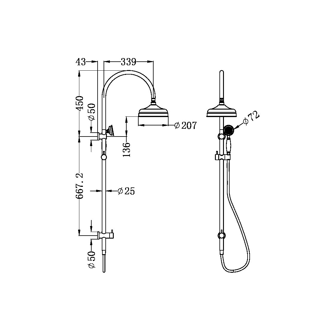 YORK TWIN SHOWER WITH METAL HAND SHOWER MATTE BLACK (NR69210502MB)