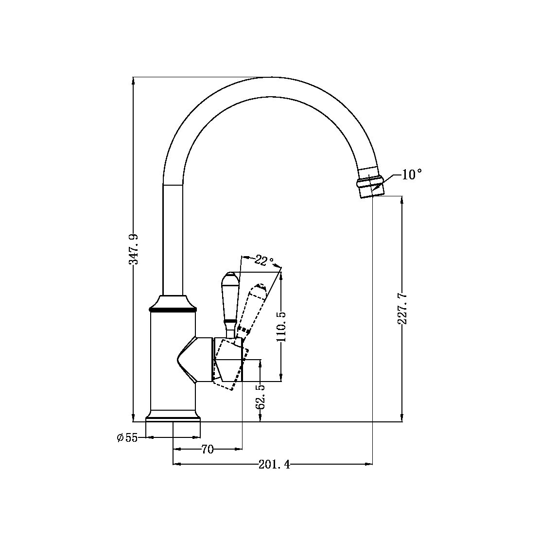 York Kitchen Mixer Gooseneck Spout With White Porcelain Lever Brushed Nickel (NR69210601BN)
