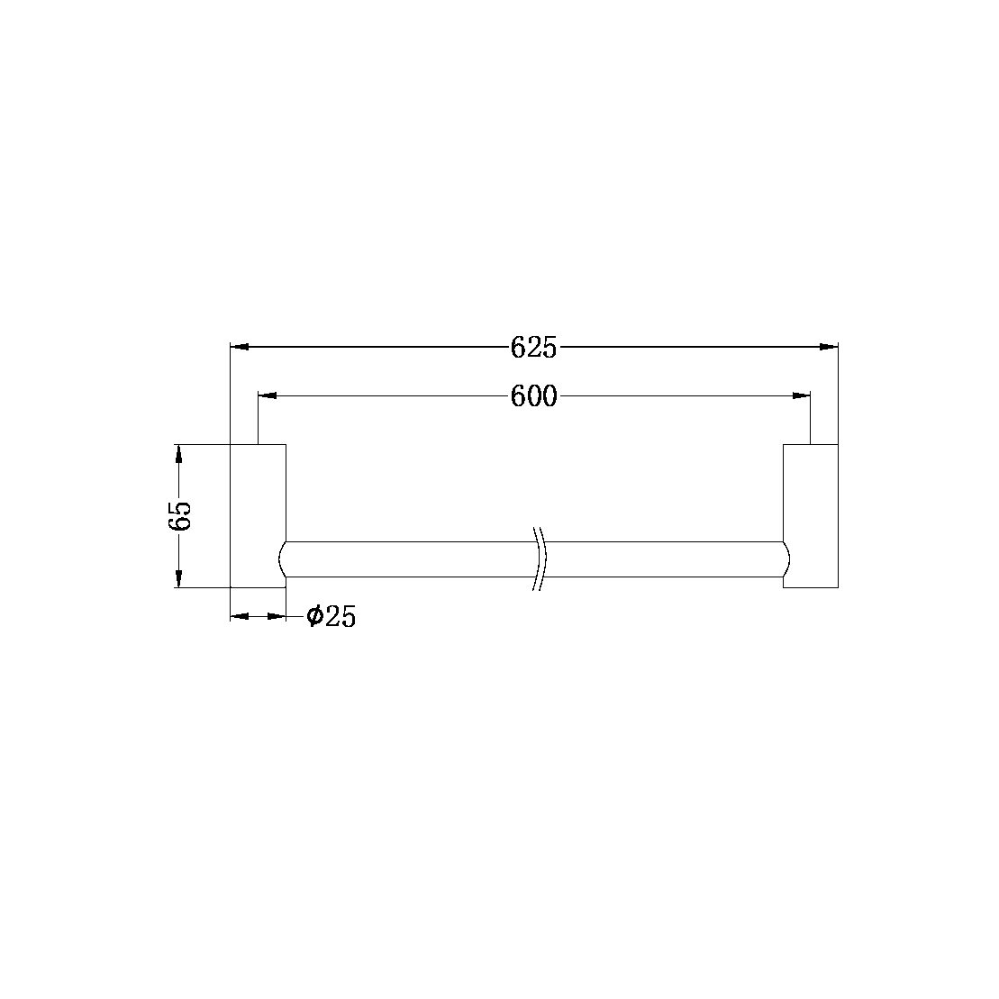 NEW MECCA SINGLE TOWEL RAIL 600MM GUN METAL (NR2324GM)