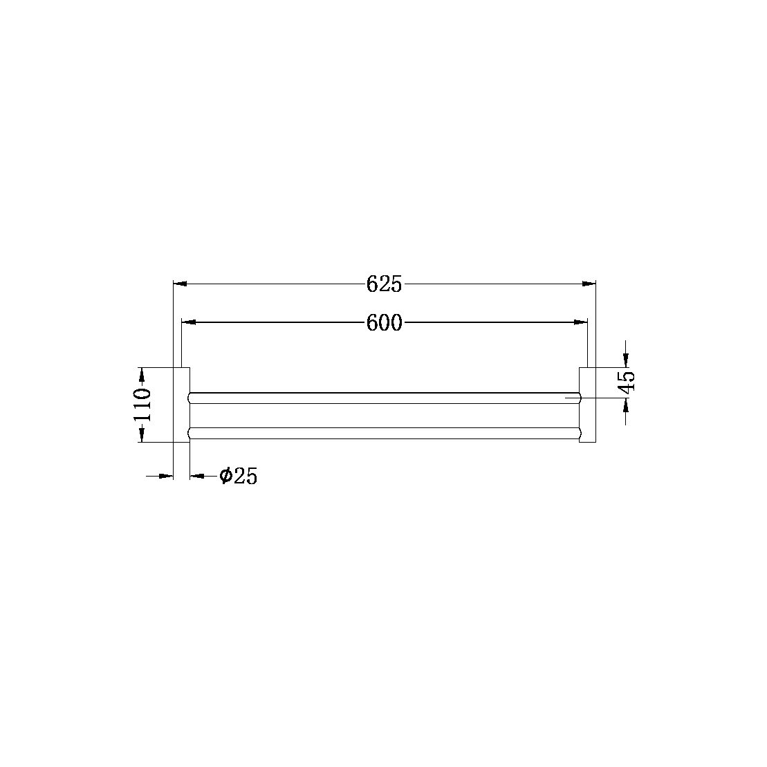 NEW MECCA DOUBLE TOWEL RAIL 600MM CHROME (NR2324dCH)